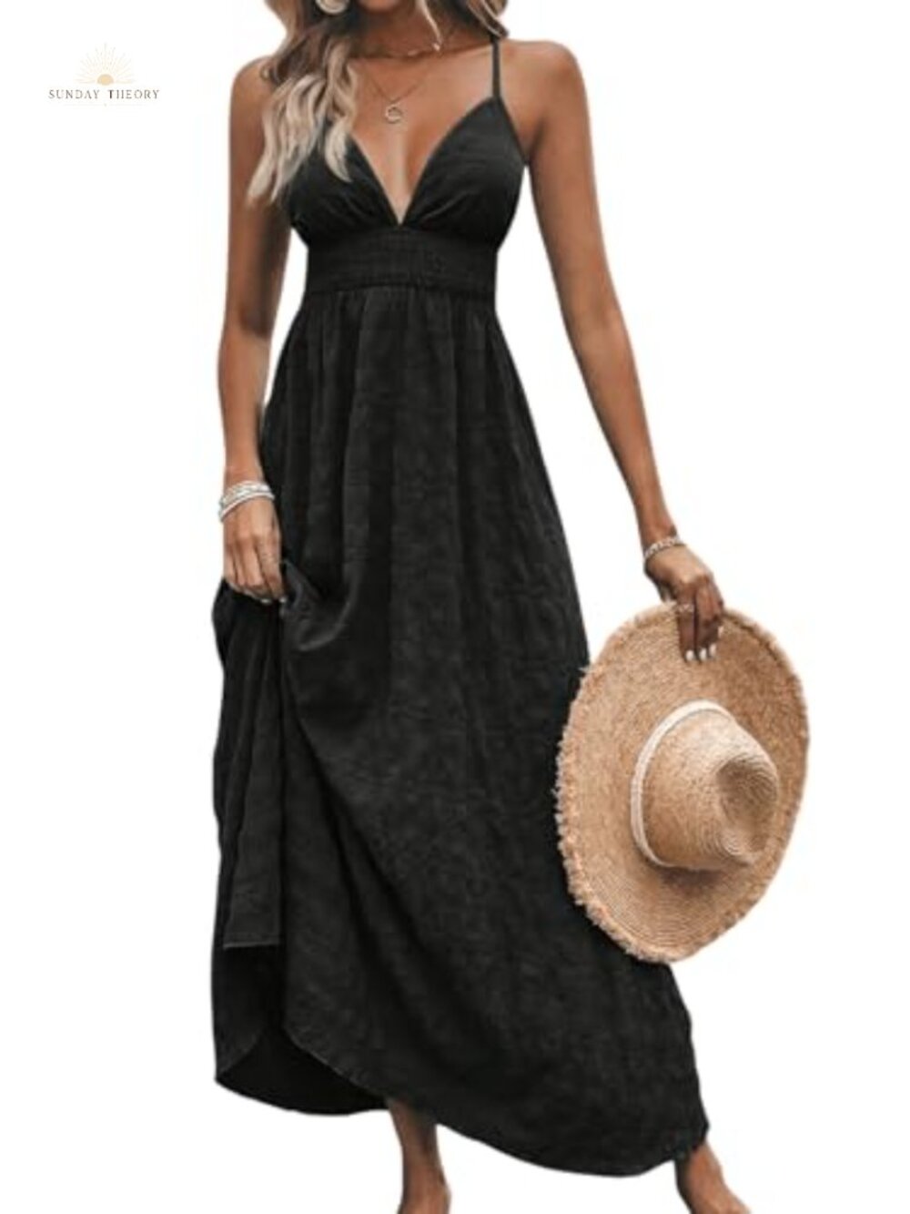 Milumia Backless A-Line Flowy Maxi Sundress Sleeveless V-Neck Summer Dress